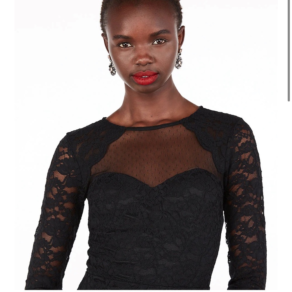 Express Size XS Black Lace Floral Midi Dress - Picture 2 of 12